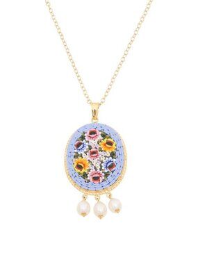TAGLIAMONTE Made In Italy 18kt Gold Plated Blue Venetian Glass Pendant Necklace